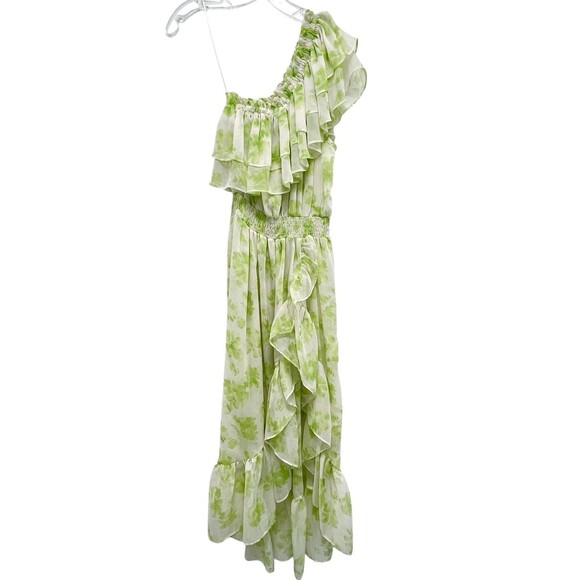 MISA LOS ANGELES Rumi One Shoulder Midi Dress Green White Honeydew Blossom Small - Picture 6 of 12